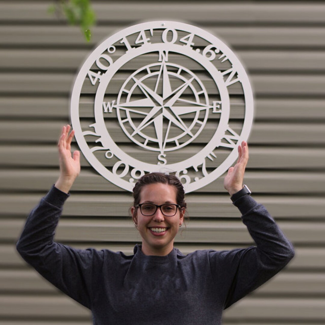 Society6 ケース Nautical Sparkle by Social Proper Personalized Compass GPS Coordinates Metal Wall Art Sign