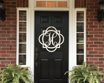 Monogram Door Wreath Metal Sign: Personalized Initial, Modern Farmhouse Door Decor
