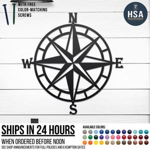 Nautical Wall Art Metal Compass Rose: Black 18" Outdoor Steel Sign