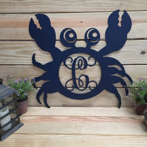 Beach Wreath Beach Door Hanger Red Crab Initial Wreath Marine Monogram Red Crab Monogram Monogram Crab Door Hanger Crab Wreath