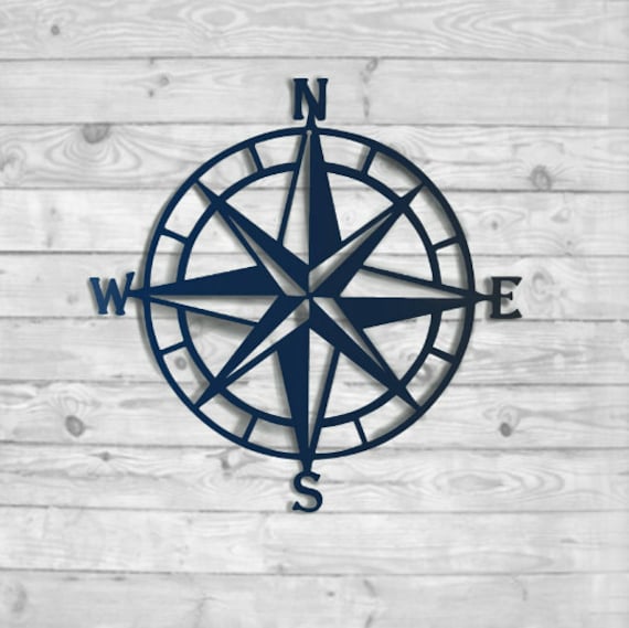 Nautical Compass Rose Metal Art Silver 26" 