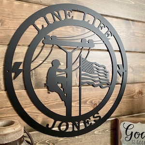 Personalized Lineman Metal Wall Sign for Electrician Gift