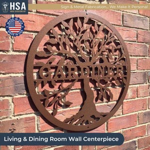 Tree of Life Wall Decor with Family Name, Customizable Outdoor Metal Wall Art
