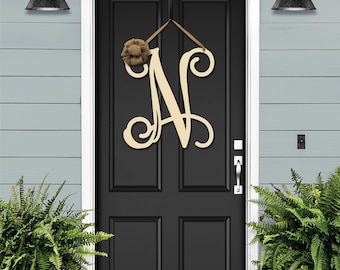 Monogram Door Wreath: Metal Initial with Ribbon, Custom Front Door Decor