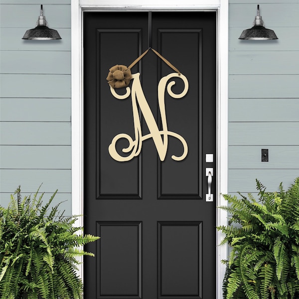 Monogram Door Wreath: Metal Initial with Ribbon, Custom Front Door Decor