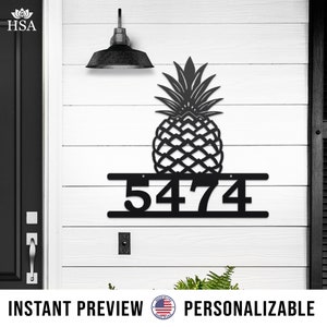 Pineapple Address Sign - Tropical Summer Decor Laser Cut Steel Address Sign- Custom Metal Home Address Numbers - Beach House Decor Gift