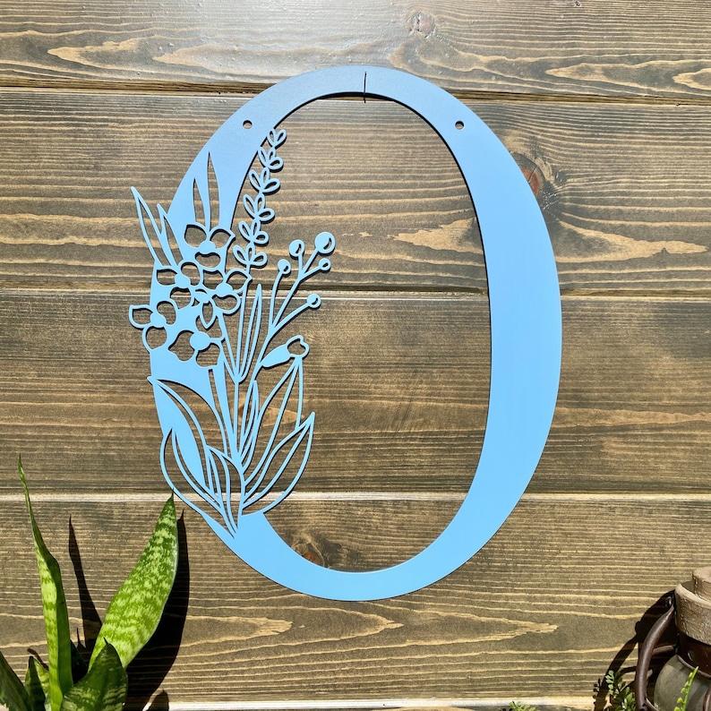 Metal Floral Monogram Porch Sign Wall Decor Door Wreath