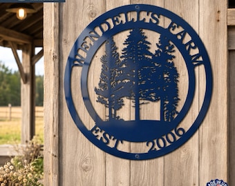 Personalized Pine Tree Metal Sign, Custom Family Name Cabin Decor