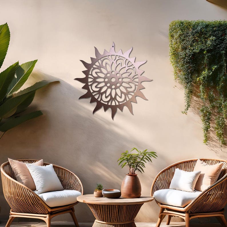 Metal Sun Sunburst Wall Art: Large Outdoor Patio Decor