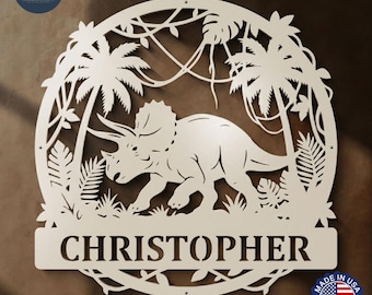 Custom Triceratops Dinosaur Dino Name Plaque: Kids Room Dinosaur Wall Decor