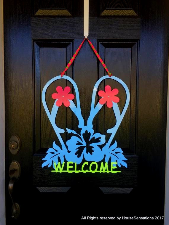 Flip Flops Summer Spring Wreath Metal Welcome Sign Front Etsy