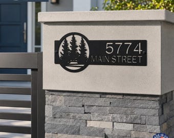 Letrero personalizado con forma de pino para la dirección de la casa, placa metálica personalizada con el número de la casa, regalo de inauguración de la casa.