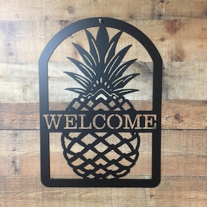 Custom Pineapple Metal Welcome Sign: Tropical Beach House Decor