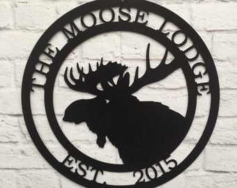 Moose Cabin Metal Sign: Personalized Lodge Decor, Hunter Gift