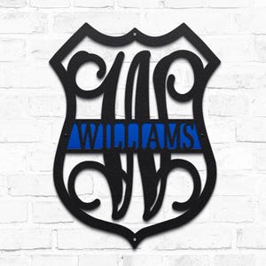Custom Police Badge Metal Monogram Sign: Thin Blue Line Gift