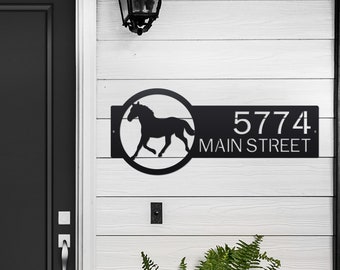 Horse Ranch Custom Address Sign - Metal Farmhouse Home Décor Gift for Horse Lovers, Horse Stable Farm Outdoor Metal Wall Art