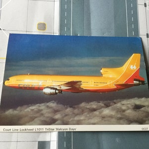 Cartão postal raro Court Line Aviation L1011 Lockheed Tristar Aircraft G-BAAA