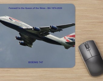 British Airways Boeing 747 &#39;Queen of the Skies&#39;  - 1974-2020   - Soft Mouse Mat - (Mouse not included!)