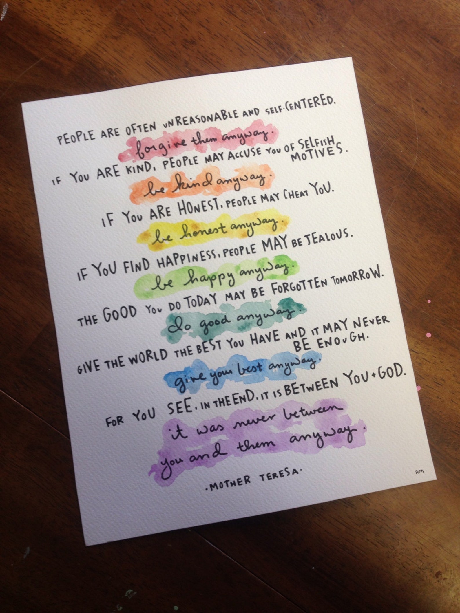 Mother teresa do it anyway poem print 5x7 8x10 11x14 16x20 | Etsy