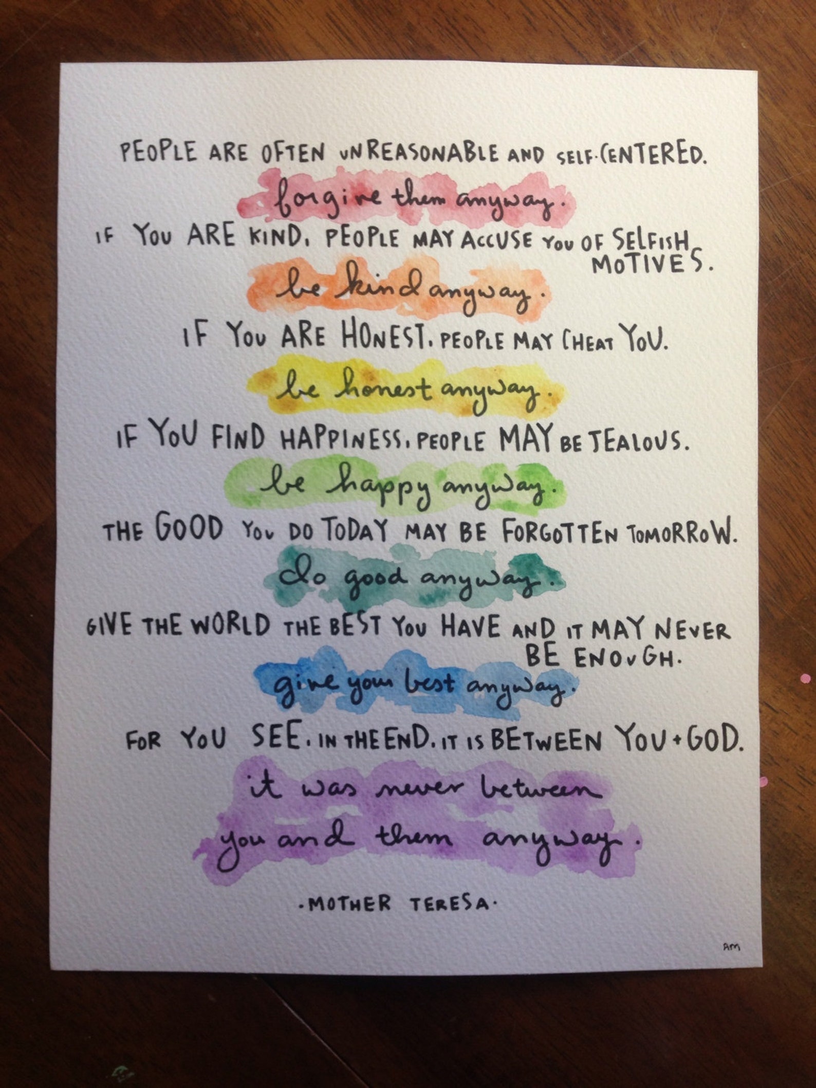 Mother Teresa Do It Anyway Poem Print 4x6 5x7 8x10 11x14 Etsy