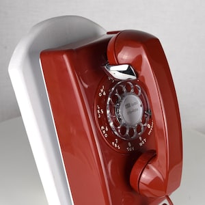 Meticulously Restored & Working - Vintage Antique Rotary 554 Wall Telephone - Deep Red