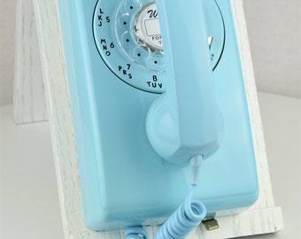 Meticulously Restored & Working - Vintage Antique Rotary 554 Wall Telephone - Aqua Blue