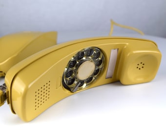 Meticulously Restored & Working - Vintage Trimline Rotary Wall Telephone - Harvest Gold