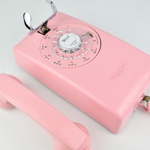 Meticulously Restored & Working - Vintage Antique Rotary 554 Wall Telephone - Pink