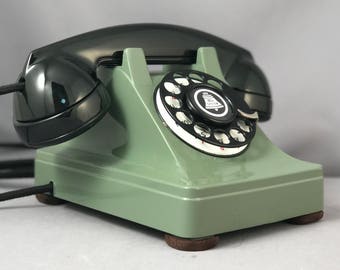 Original Antique Rotary Western Electric Model 302 Telephone - Moss Green / Black
