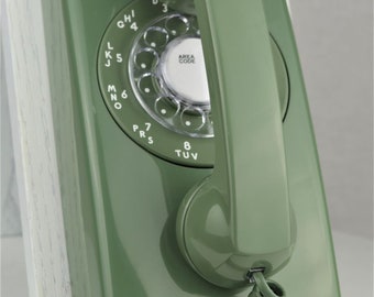 Meticulously Restored & Working - Vintage Antique Rotary 554 Wall Telephone - Moss Green