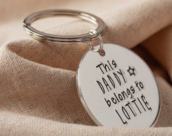 This Daddy belongs to... Keyring Fathers Day gift personalised customised stamped birthday dad