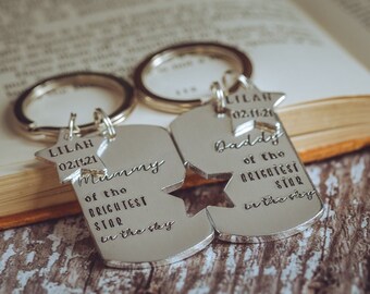 Mummy and Daddy of the brightest star in the sky keyring set remembrance in memory angel baby still born miscarriage baby loss gift sympathy