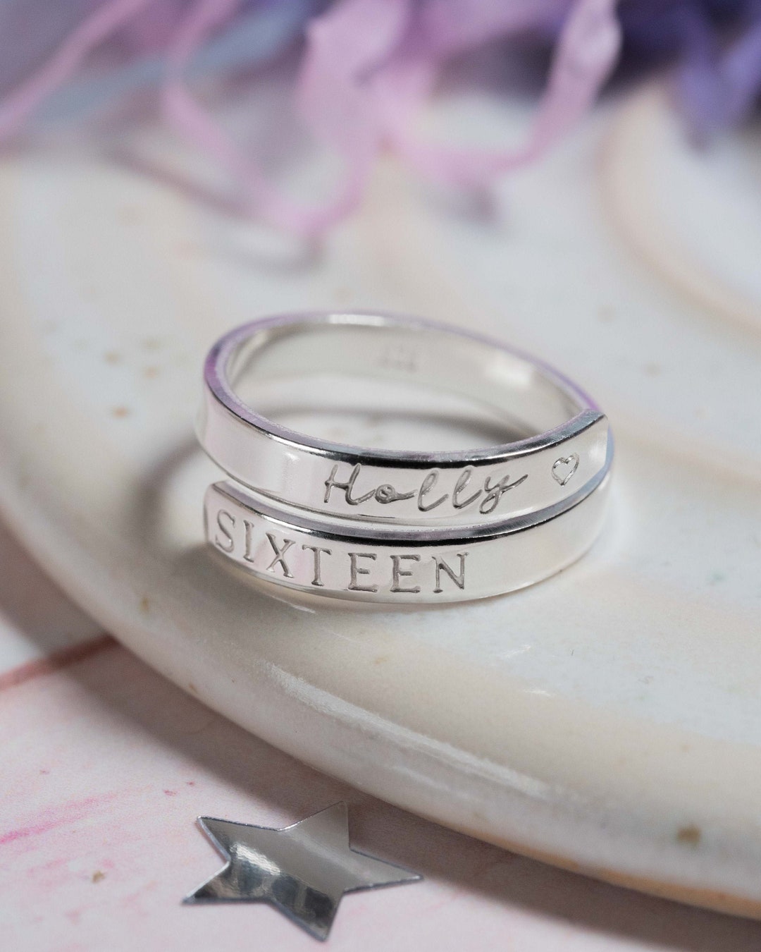 SIXTEEN Custom Sterling Silver Adjustable Ring Birthday Wrap Around ...