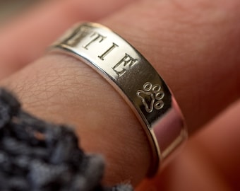 Pet Personalised Sterling Silver adjustable ring hand stamped ladies womens sister mum friend thumb name ring birthday gift for her dog