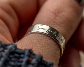 Personalised Sterling Silver adjustable ring hand stamped ladies womens sister mum friend thumb name ring birthday gift for her