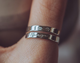 Pet Name Sterling Silver personalised wrap around ring adjustable dog cat jewellery animal gift puppy present mum Mama birthday mothers day