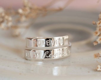 Forever in my heart Remembrance Sterling Silver  adjustable wrap around ring personalised mum ladies womens gift present jewellery dad nan