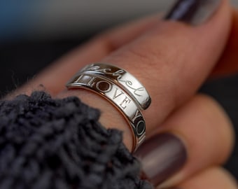 I LOVE YOU Personalised adjustable sterling silver wrap ring girlfriend gift present birthday valentines Day jewellery 925 anniversary
