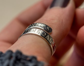 No Mourners No Funerals sterling silver adjustable wrap around ring hand stamped ladies womens gift resizeable six of crows nmnf ring