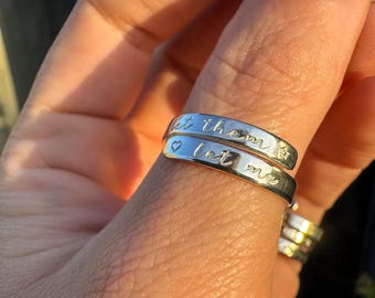 Let them, let me   .925 Sterling Silver adjustable ring hand stamped womens gift selfcare positive thumb reminder jewellery trust yourself