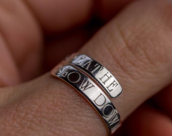 BREATHE SLOW DOWN & Let go adjustable sterling silver ring mental health anxiety self encouragement ladies women’s gift birthday