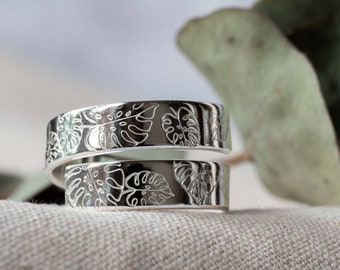 Sterling Silver monstera leaf adjustable wrap around ring thumb mummy womens gift present birthday Auntie friend for her cheese plant leaf