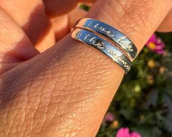 Live for the moment  .925 Sterling Silver adjustable ring hand stamped womens gift selfcare positive  thumb you’ve got this mindfulness