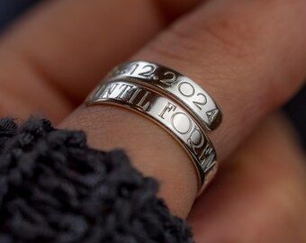 Date* UNTIL FOREVER Personalised adjustable sterling silver wrap ring girlfriend gift present birthday valentines Day jewellery anniversary