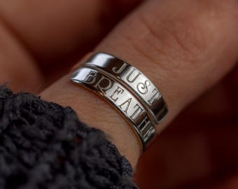 JUST BREATHE adjustable sterling silver ring mental health anxiety self encouragement ladies women’s gift birthday present