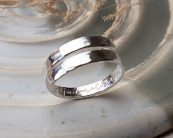 Godmother Personalised Sterling Silver adjustable wrap ring secret message gift present jewellery hammered christening proposal birthday