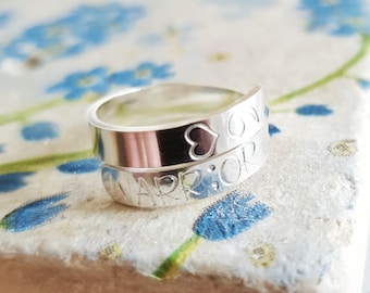 Semi Colon Warrior Slim Sterling Silver adjustable wrap around ring twisted band hand stamped ladies womens gift mental health awareness