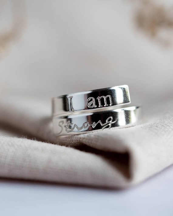 I am Strong Sterling Silver adjustable wrap around ring you are hand stamped ladies womens gift selfcare positive affirmation encouragement