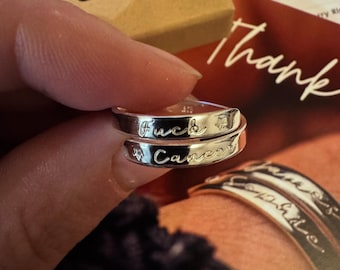 Fuck cancer   .925 Sterling Silver adjustable ring hand stamped womens gift strength support positive thumb survivor jewellery warrior