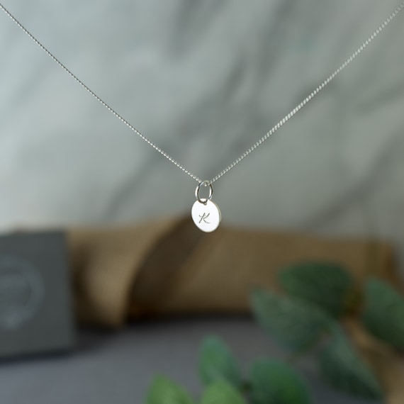 Sterling Silver Dainty initial discs necklace Mothers Day children kids  mummy mum gift jewellery pendant name personalised letter birthday